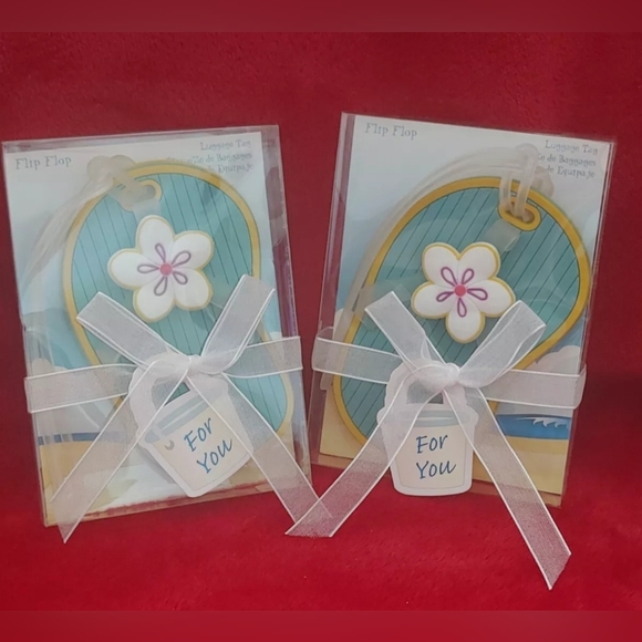 2 New Kate Aspen Blue/Yellow Flip Flop Travel/Suitcase Luggage Tags - Picture 1 of 6